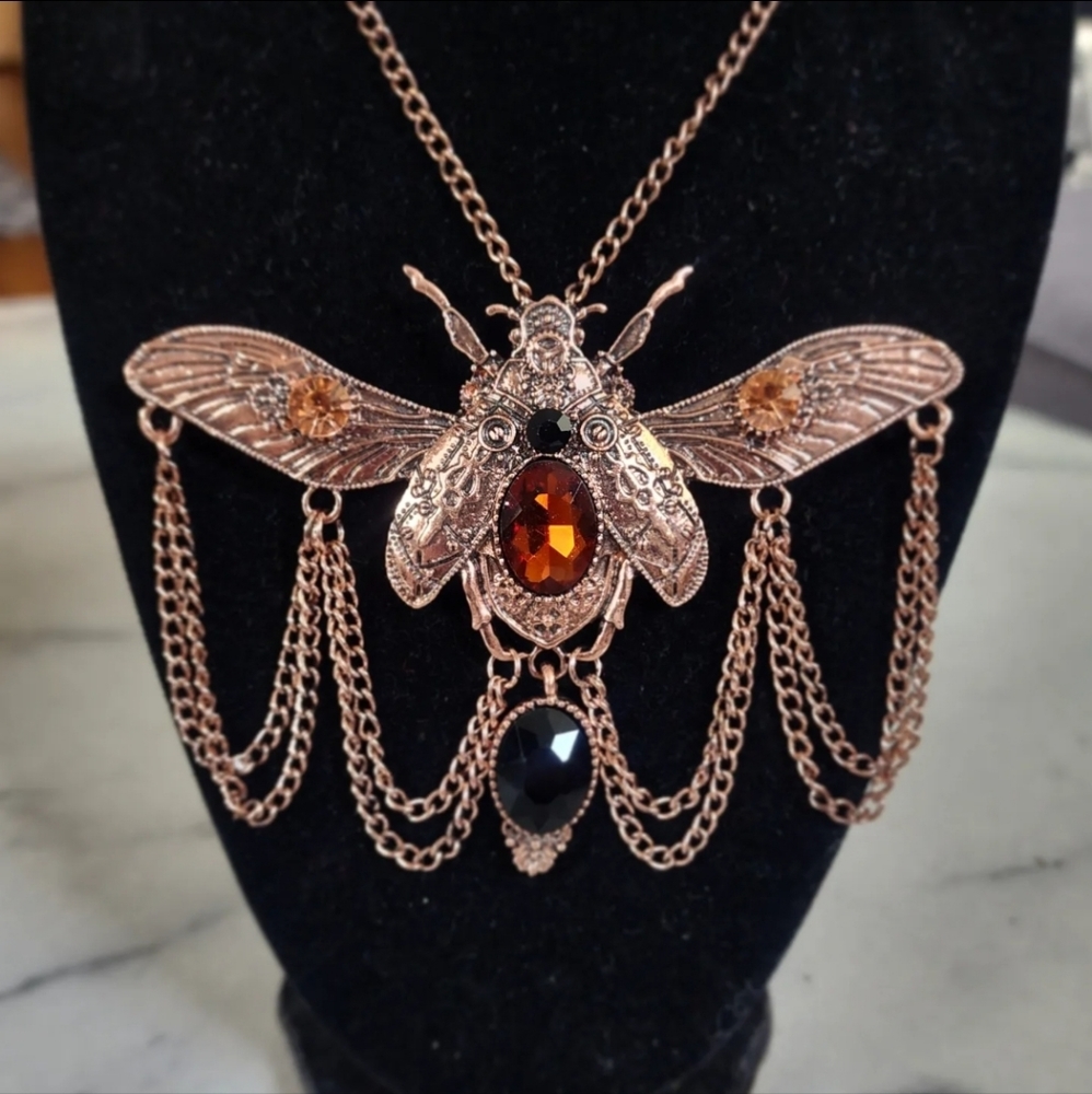 Steampunk Rennaisance Faire Statement Necklace Scarab Beetle Egyptian Accessory